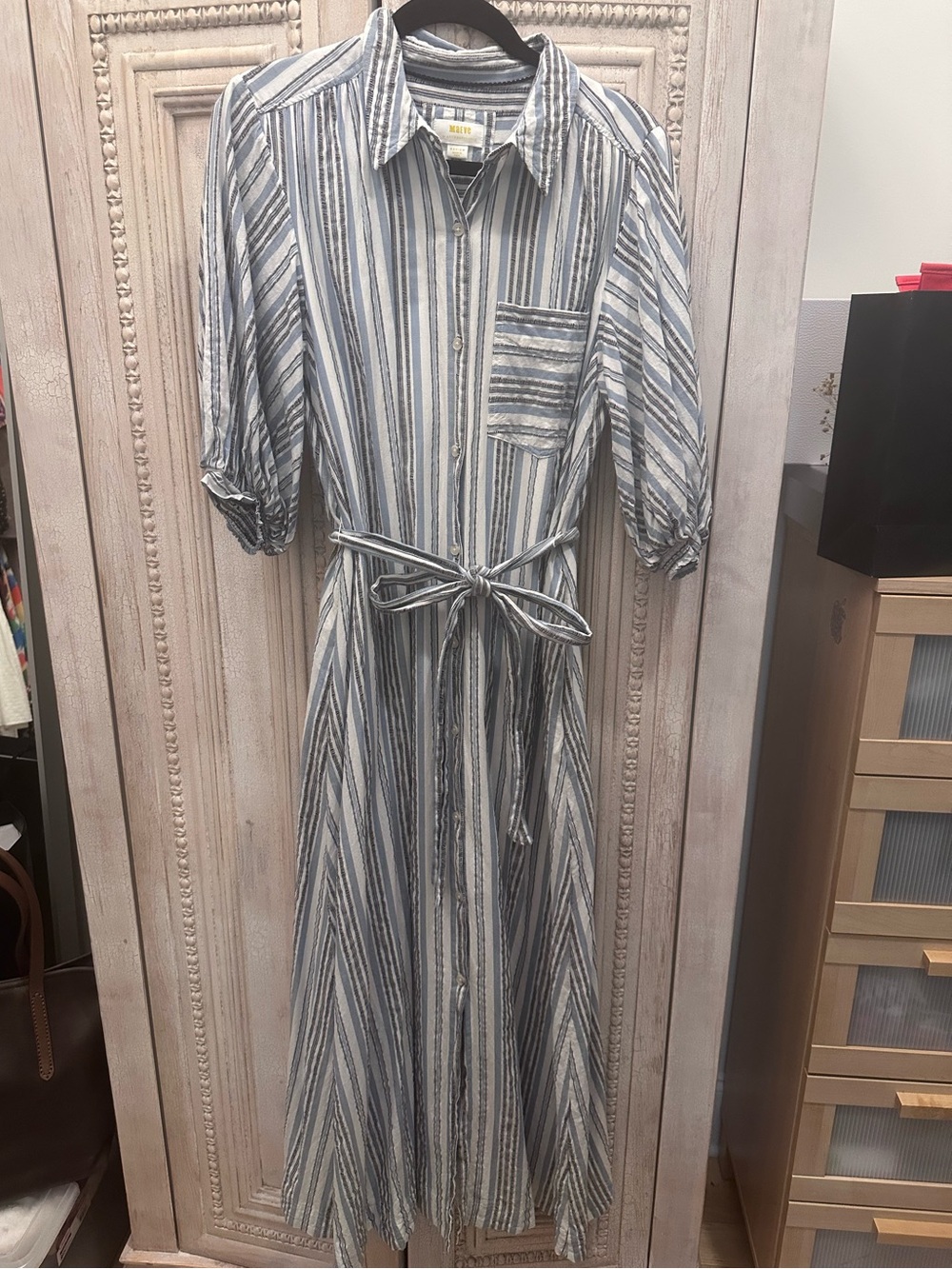 Anthropologie Maeve Blue and White Striped Button-Front Shirt
